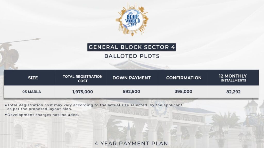 Blue world city general payment plan